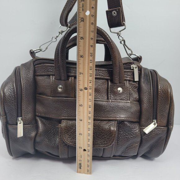 Unbranded Genuine Leather Brown Bag W/ Adjustable Strap Zippered Pockets - Picture 11 of 11